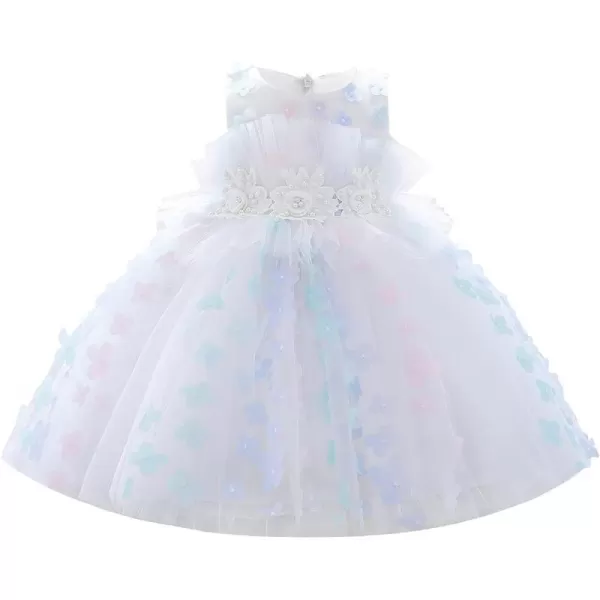 Butterfly Petal Flower Girl Tutu Dress for Kids Baby Wedding Pageant Ball Gowns First Communion Birthday Tulle DressesWhite