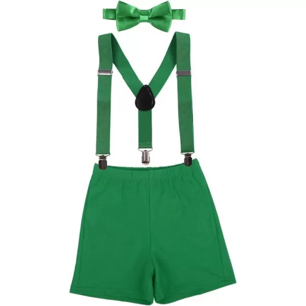 Cake Smash Outfit Baby Boys 1st 2nd Birthday Boxer Diaper Cover Yback Suspenders Pants Bow Tie 3Pcs Set for Photo PartyGreen