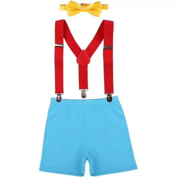 Cake Smash Outfit Baby Boys 1st 2nd Birthday Boxer Diaper Cover Yback Suspenders Pants Bow Tie 3Pcs Set for Photo PartyLight Blue  Red  Yellow