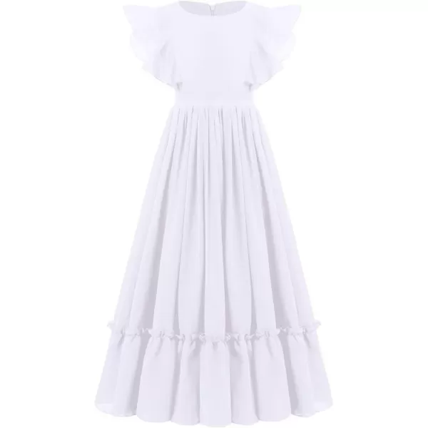 Chiffon Flower Girl Dresses Flutter Sleeves Junior Bridesmaid Dress for Kids Wedding Pageant Party Princess Maxi GownsWhite