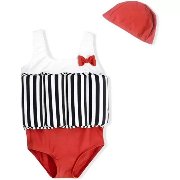 Floatation Swimsuits with Adjustable Buoyancy for 26 Years Kids Baby Girls Boys Float Suit Life Vest Swimwear with CapRed Striped