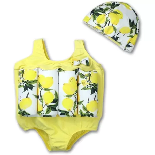 Floatation Swimsuits with Adjustable Buoyancy for 26 Years Kids Baby Girls Boys Float Suit Life Vest Swimwear with CapYellow Lemon