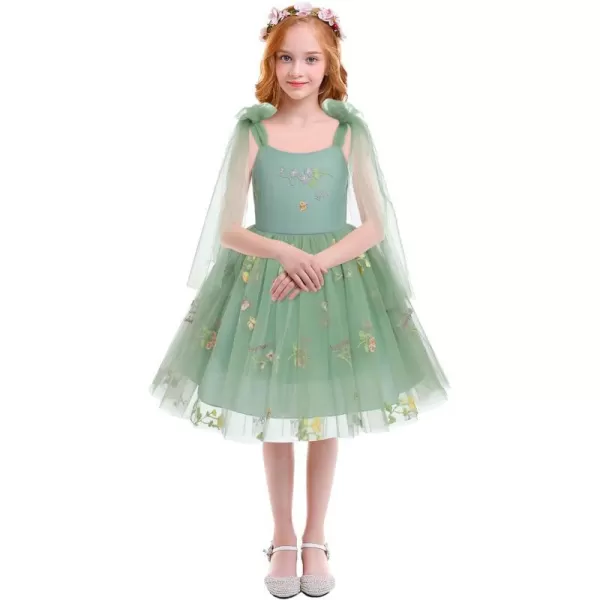 Flower Girl Butterfly Dress for Kids Baby Princess Birthday Weding Bridesmaid Pageant Formal Party Backless Tulle DressGreen  Floral