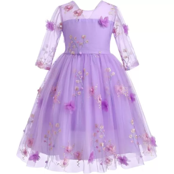 Flower Girl Butterfly Dress for Kids Baby Princess Birthday Weding Bridesmaid Pageant Formal Party Backless Tulle DressPurple  34 Sleeve