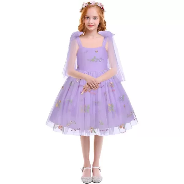 Flower Girl Butterfly Dress for Kids Baby Princess Birthday Weding Bridesmaid Pageant Formal Party Backless Tulle DressPurple  Floral