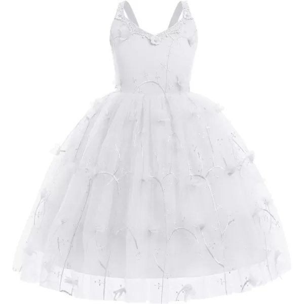 Flower Girl Butterfly Dress for Kids Baby Princess Birthday Weding Bridesmaid Pageant Formal Party Backless Tulle DressWhite