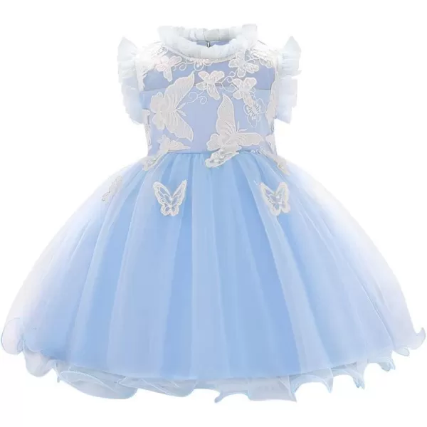 Flower Girl Butterfly Ruffle Tutu Dress for Infant Baby Christening Baptism Formal Wedding Birthday Party Tulle DressesBlue