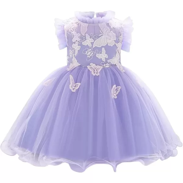 Flower Girl Butterfly Ruffle Tutu Dress for Infant Baby Christening Baptism Formal Wedding Birthday Party Tulle DressesPurple