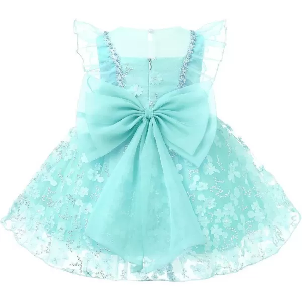 Flower Girl Flutter Bowknot Tutu Dress for Infant Baby Christening Baptism Formal Wedding Birthday Party Tulle DressesGreen