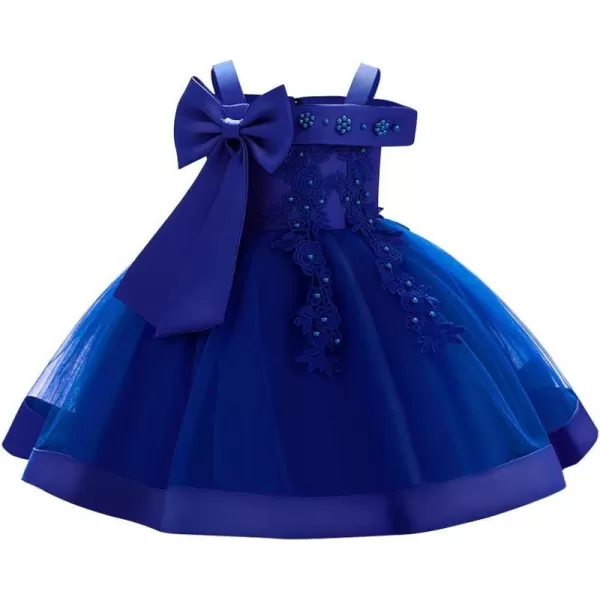 Flower Girl Lace Bowknot Tutu Dress for Kids Baby Princess Wedding Bridesmaid Birthday Party Pageant Baptism DressesRoyal Blue  Lace