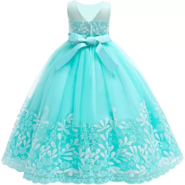 Flower Girl Lace Dress for Kids Wedding Bridesmaid Pageant Party Formal Gown Princess Communion Tulle VBack DressesGreen  Vback