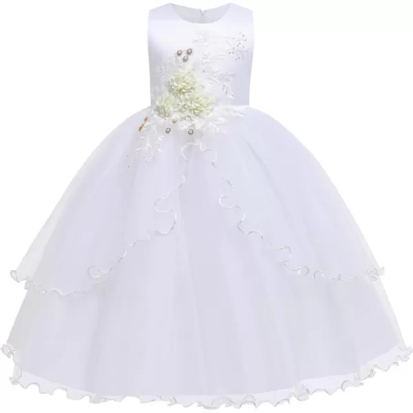 Flower Girl Lace Dress for Kids Wedding Bridesmaid Pageant Party Formal Gown Princess Communion Tulle VBack DressesWhite  Flower