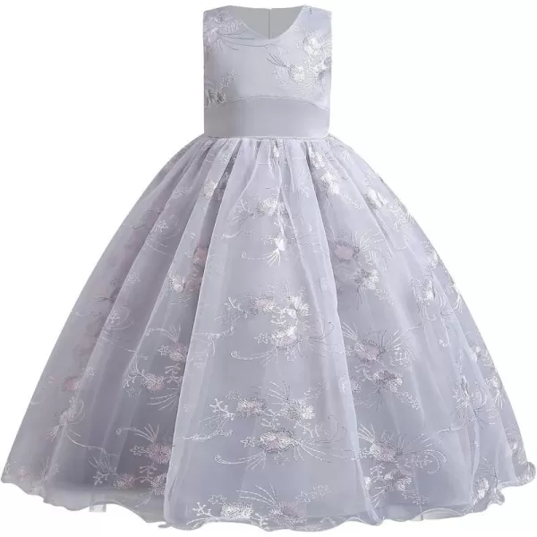 Flower Girl Lace Dress for Kids Wedding Bridesmaid Pageant Party Formal Long Gown Princess Communion Tulle Bow DressesGray  Shiny