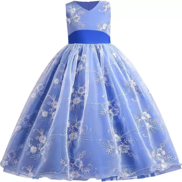 Flower Girl Lace Dress for Kids Wedding Bridesmaid Pageant Party Formal Long Gown Princess Communion Tulle Bow DressesRoyal Blue  Shiny