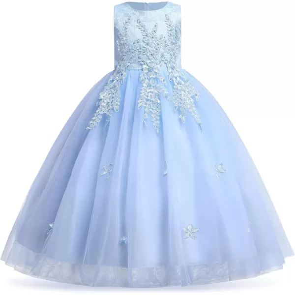 Flower Girl Lace Dress for Kids Wedding Bridesmaid Pageant Party Formal Long Gown Princess Communion Tulle Dresses 312Blue  Flower