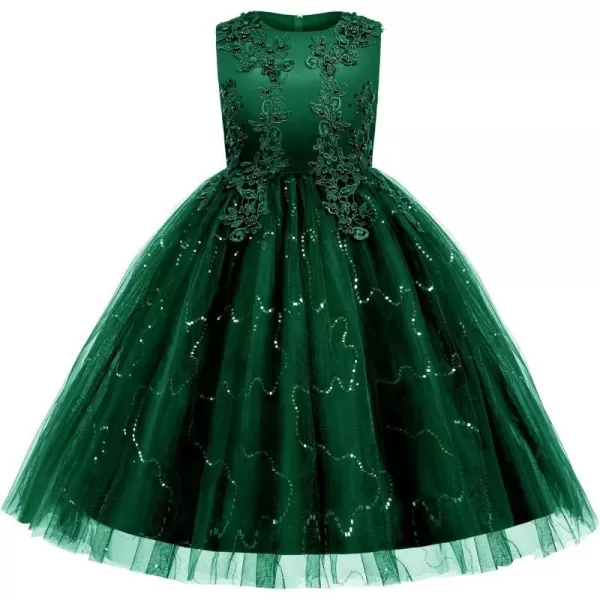 Flower Girl Lace Dress for Kids Wedding Bridesmaid Pageant Party Formal Long Gown Princess Communion Tulle Dresses 312Dark Green