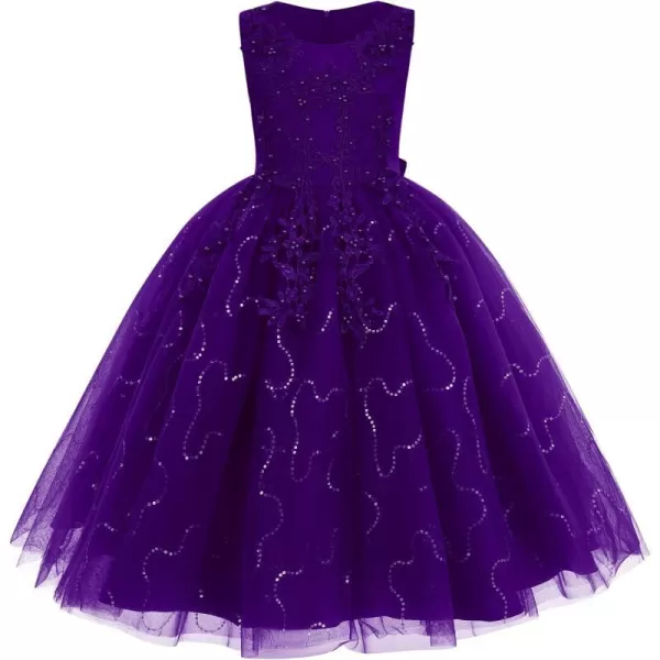 Flower Girl Lace Dress for Kids Wedding Bridesmaid Pageant Party Formal Long Gown Princess Communion Tulle Dresses 312Dark Purple