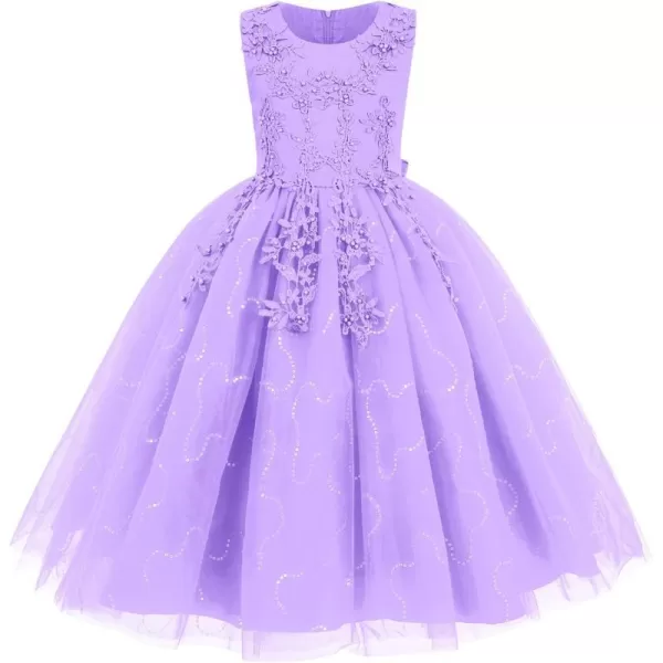 Flower Girl Lace Dress for Kids Wedding Bridesmaid Pageant Party Formal Long Gown Princess Communion Tulle Dresses 312Light Purple