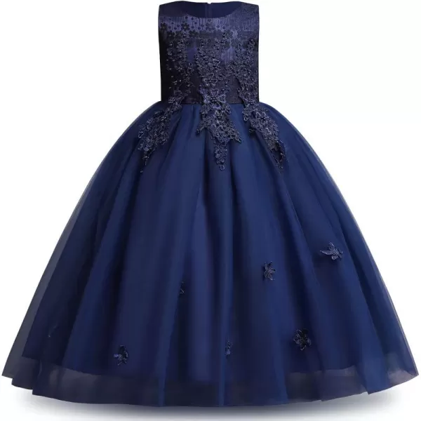 Flower Girl Lace Dress for Kids Wedding Bridesmaid Pageant Party Formal Long Gown Princess Communion Tulle Dresses 312Navy Blue  Flower