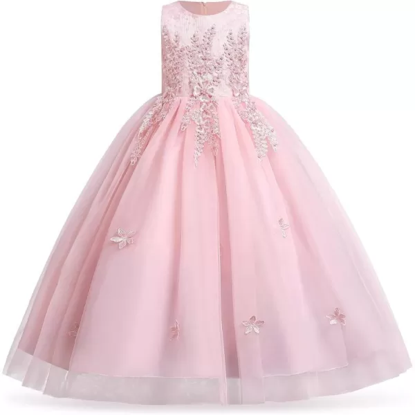 Flower Girl Lace Dress for Kids Wedding Bridesmaid Pageant Party Formal Long Gown Princess Communion Tulle Dresses 312Pink  Flower