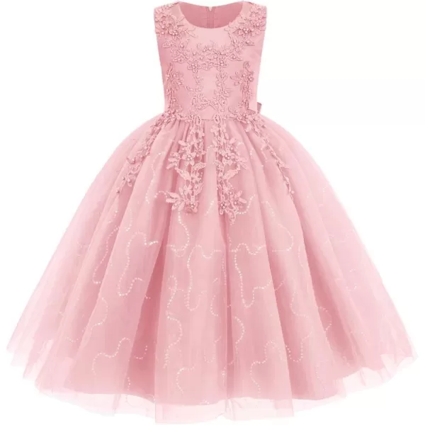 Flower Girl Lace Dress for Kids Wedding Bridesmaid Pageant Party Formal Long Gown Princess Communion Tulle Dresses 312Pink