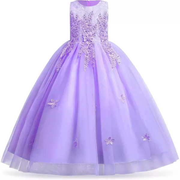 Flower Girl Lace Dress for Kids Wedding Bridesmaid Pageant Party Formal Long Gown Princess Communion Tulle Dresses 312Purple  Flower