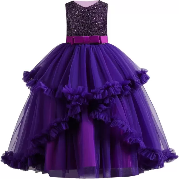 Flower Girl Lace Dress for Kids Wedding Bridesmaid Pageant Party Formal Long Gown Princess Communion Tulle Dresses 312Purple  Ruffle