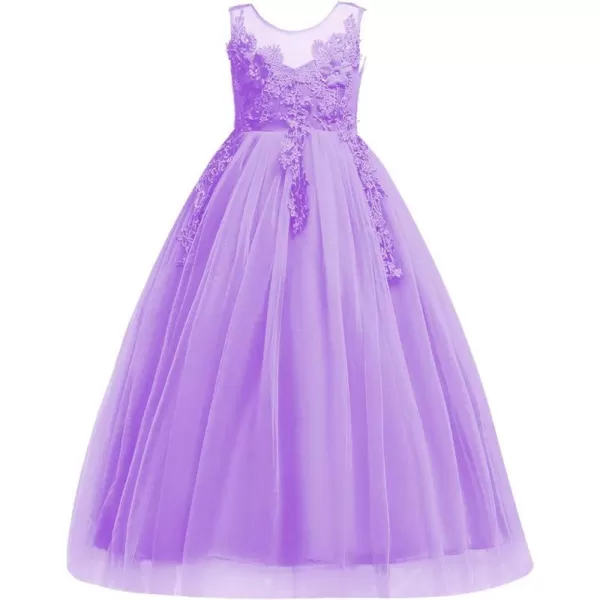 Flower Girl Lace Dress for Kids Wedding Bridesmaid Pageant Party Formal Long Gown Princess Communion Tulle Dresses 312Purple 02