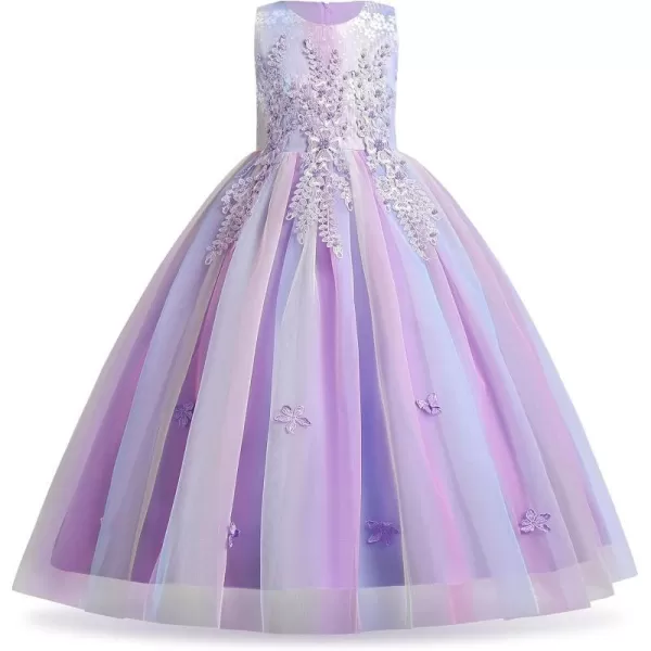 Flower Girl Lace Dress for Kids Wedding Bridesmaid Pageant Party Formal Long Gown Princess Communion Tulle Dresses 312Rainbow Purple  Flower