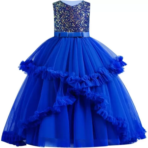 Flower Girl Lace Dress for Kids Wedding Bridesmaid Pageant Party Formal Long Gown Princess Communion Tulle Dresses 312Royal Blue  Ruffle