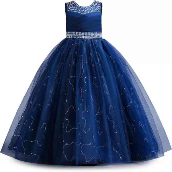 Flower Girl Lace Dress for Kids Wedding Bridesmaid Pageant Party Formal Long Gown Princess Communion Tulle Dresses 312Royal Blue  Sequin Beads