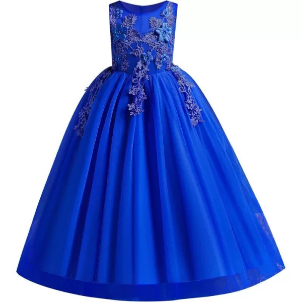 Flower Girl Lace Dress for Kids Wedding Bridesmaid Pageant Party Formal Long Gown Princess Communion Tulle Dresses 312Royal Blue 02