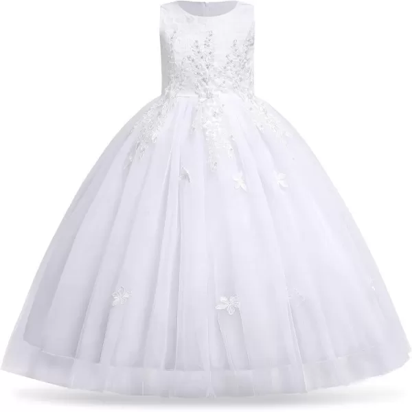 Flower Girl Lace Dress for Kids Wedding Bridesmaid Pageant Party Formal Long Gown Princess Communion Tulle Dresses 312White  Flower