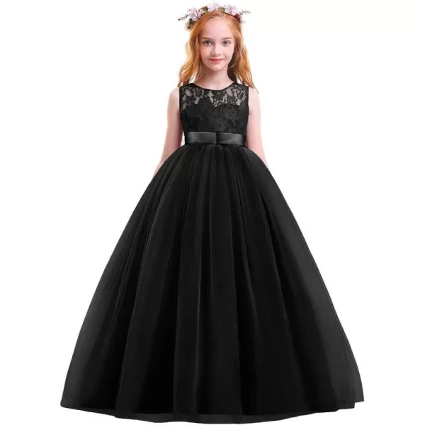 Flower Girl Lace Long Princess Dresses Kids Formal Wedding Party Pageant Ball Gowns First Communion Puffy Tulle DressBlack