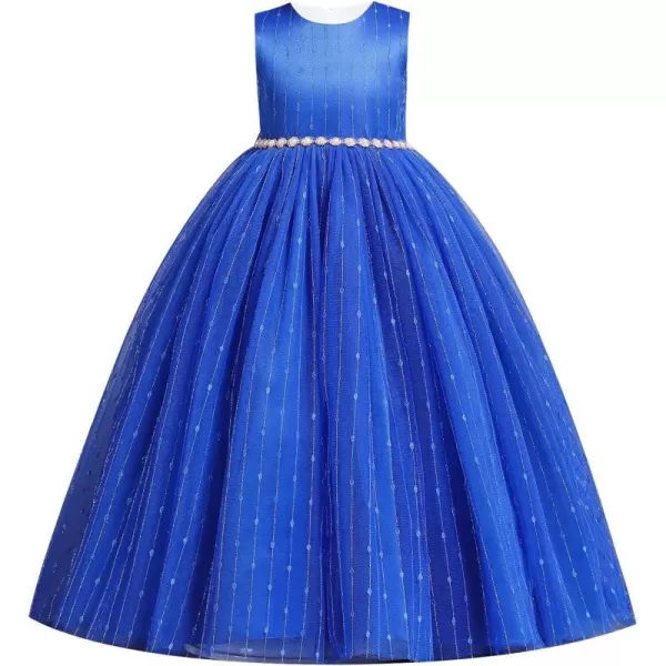 Flower Girl Lace Long Princess Dresses Kids Formal Wedding Party Pageant Ball Gowns First Communion Puffy Tulle DressRoyal Blue  Shiny