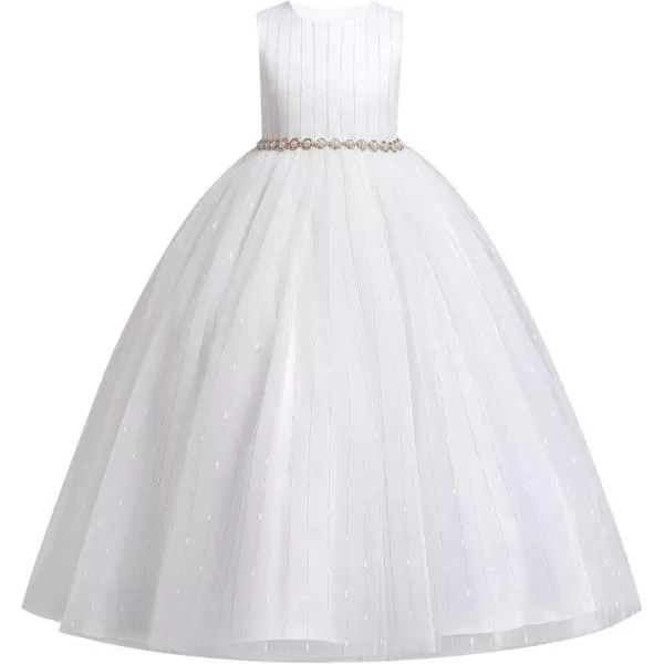 Flower Girl Lace Long Princess Dresses Kids Formal Wedding Party Pageant Ball Gowns First Communion Puffy Tulle DressWhite  Shiny