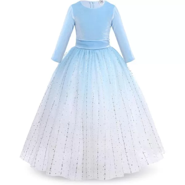 Flower Girl Velvet Dress for Kids Wedding Bridesmaid Pageant Party Prom Formal Ball Gown Princess Puffy Tulle DressesGradient  Blue