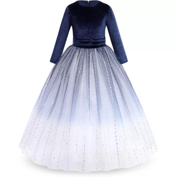 Flower Girl Velvet Dress for Kids Wedding Bridesmaid Pageant Party Prom Formal Ball Gown Princess Puffy Tulle DressesGradient  Navy Blue