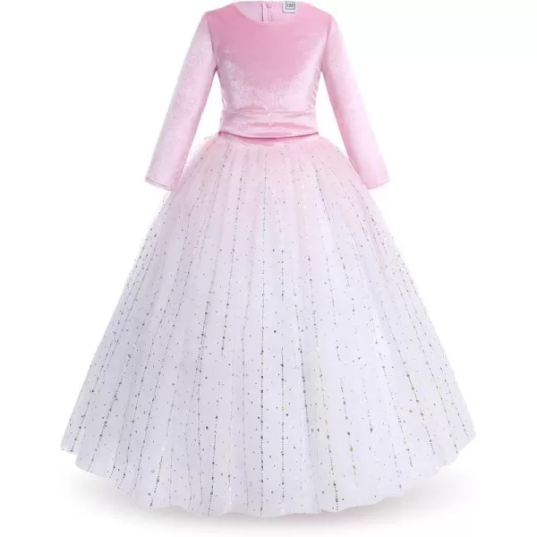 Flower Girl Velvet Dress for Kids Wedding Bridesmaid Pageant Party Prom Formal Ball Gown Princess Puffy Tulle DressesGradient  Pink