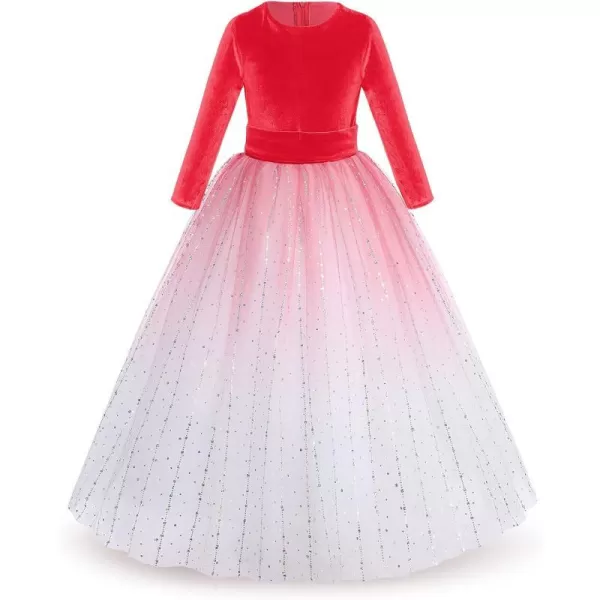 Flower Girl Velvet Dress for Kids Wedding Bridesmaid Pageant Party Prom Formal Ball Gown Princess Puffy Tulle DressesGradient  Red