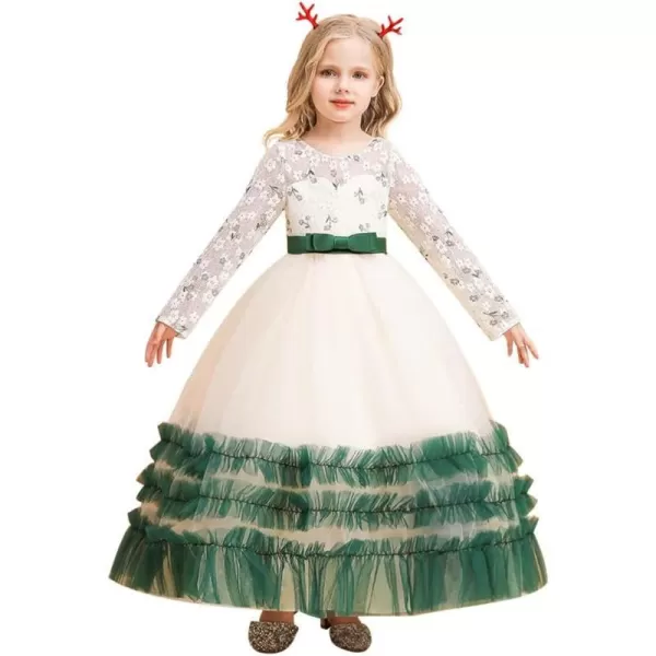 Flower Girl Velvet Dress for Kids Wedding Bridesmaid Pageant Party Prom Formal Ball Gown Princess Puffy Tulle DressesGreen  Sequin Flower