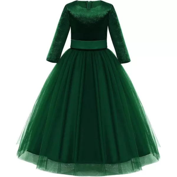 Flower Girl Velvet Dress for Kids Wedding Bridesmaid Pageant Party Prom Formal Ball Gown Princess Puffy Tulle DressesGreen