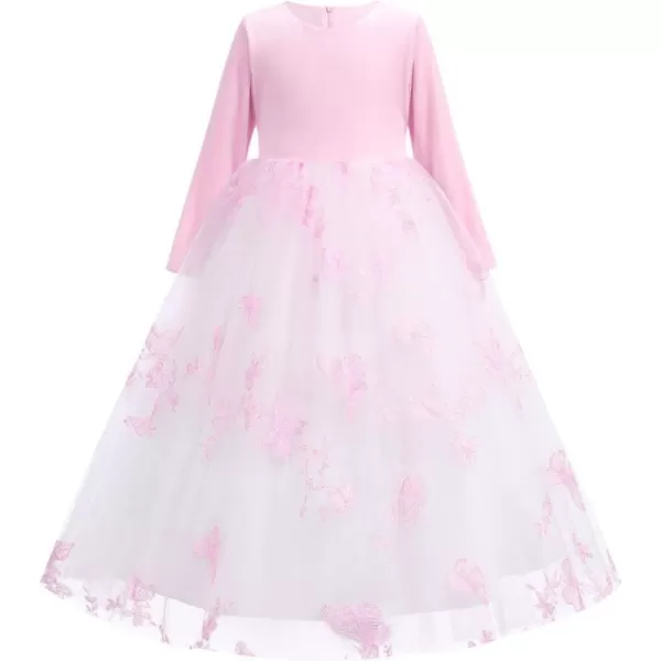 Flower Girl Velvet Dress for Kids Wedding Bridesmaid Pageant Party Prom Formal Ball Gown Princess Puffy Tulle DressesPink  Butterfly