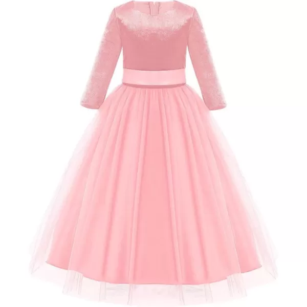 Flower Girl Velvet Dress for Kids Wedding Bridesmaid Pageant Party Prom Formal Ball Gown Princess Puffy Tulle DressesPink