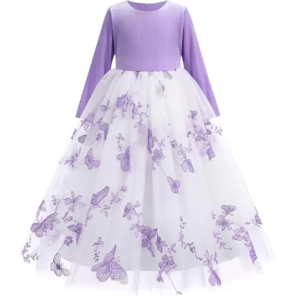 Flower Girl Velvet Dress for Kids Wedding Bridesmaid Pageant Party Prom Formal Ball Gown Princess Puffy Tulle DressesPurple  Butterfly