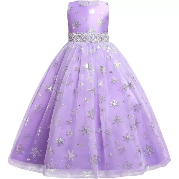 Flower Girls Christmas Snowflake Dress for Kids Wedding Bridesmaid Princess Pageant Formal Party Sequins Maxi DressesPurple