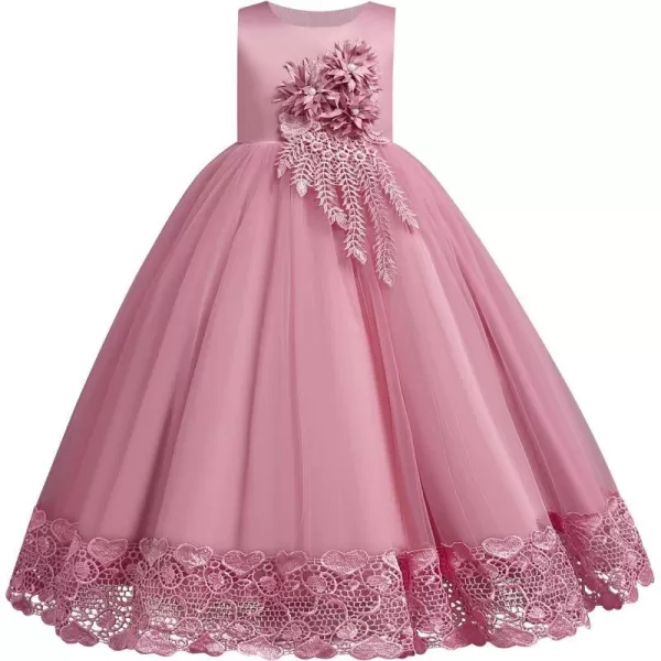 Flower Girls Lace Beaded Tutu Dress for Kids Baby Wedding Bridesmaid Pageant Party Gown Princess Puffy Tulle DressesDusty Pink