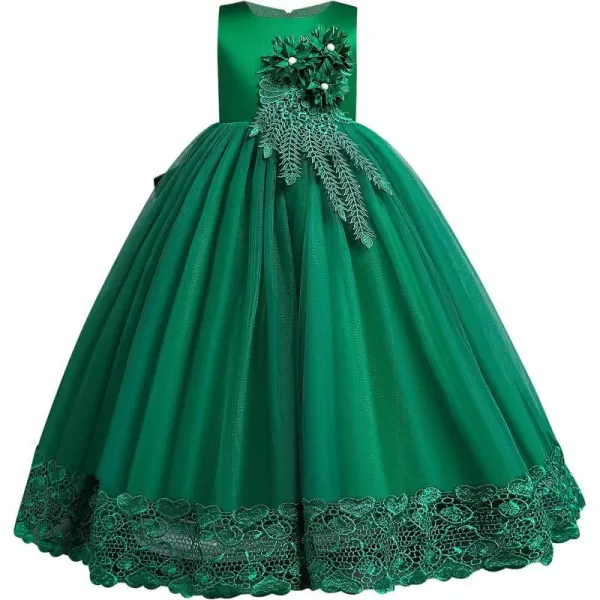 Flower Girls Lace Beaded Tutu Dress for Kids Baby Wedding Bridesmaid Pageant Party Gown Princess Puffy Tulle DressesGreen