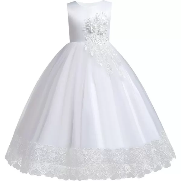 Flower Girls Lace Beaded Tutu Dress for Kids Baby Wedding Bridesmaid Pageant Party Gown Princess Puffy Tulle DressesWhite