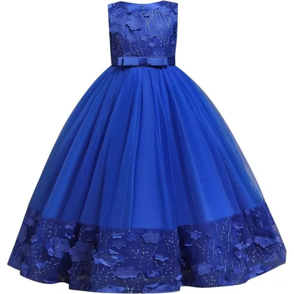 Flower Girls Long Lace Dress for Kids Wedding Bridesmaid Pageant Maxi Gowns Big Princess Communion Puffy Tulle DressesRoyal Blue